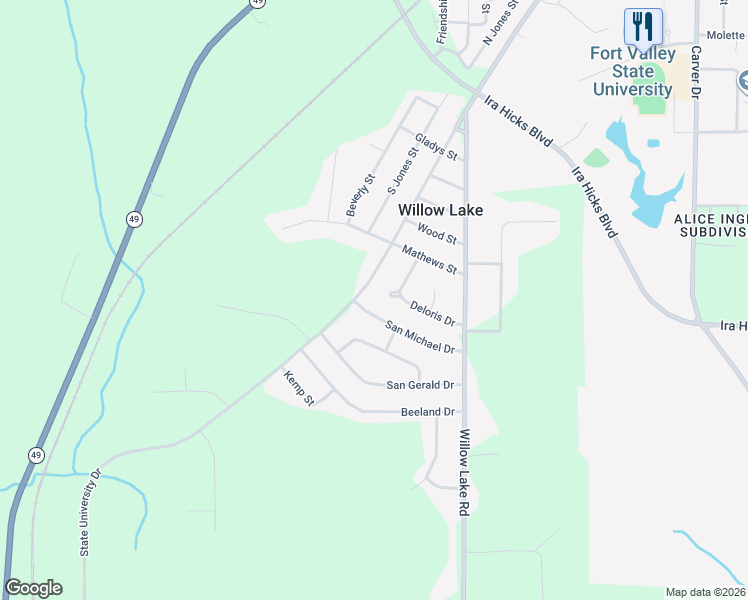 map of restaurants, bars, coffee shops, grocery stores, and more near 252 San Michael Drive in Fort Valley