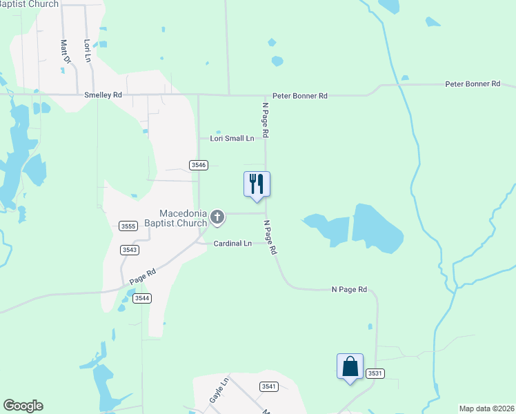 map of restaurants, bars, coffee shops, grocery stores, and more near 2155 North Page Road in Longview