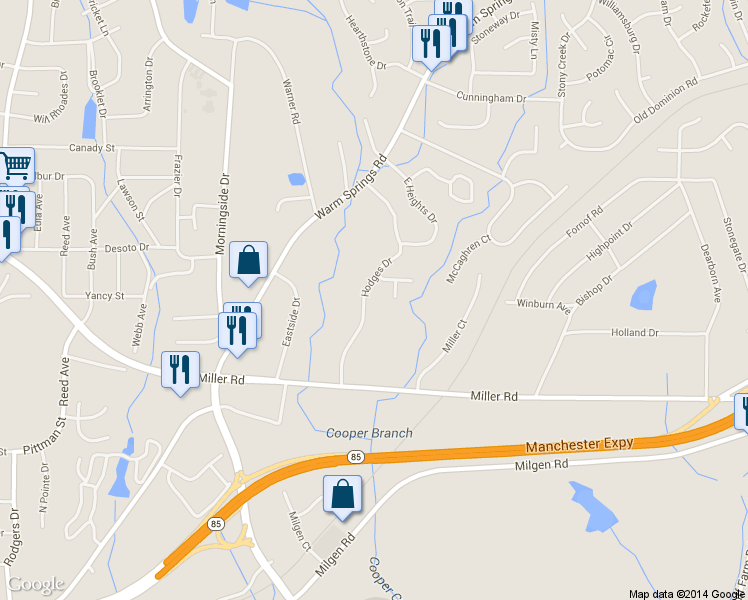 map of restaurants, bars, coffee shops, grocery stores, and more near 5636 Hodges Drive in Columbus