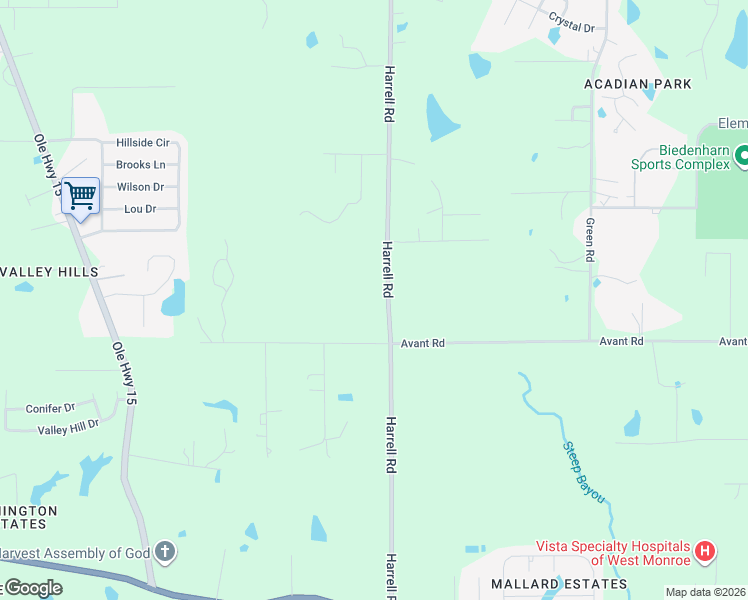 map of restaurants, bars, coffee shops, grocery stores, and more near 515 Harrell Road in West Monroe