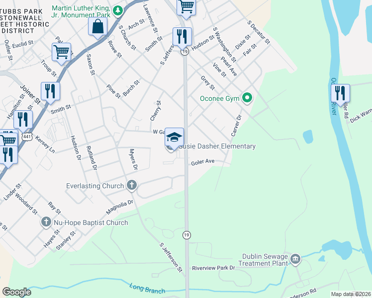 map of restaurants, bars, coffee shops, grocery stores, and more near 911 Martin Luther King Jr Dr in Dublin