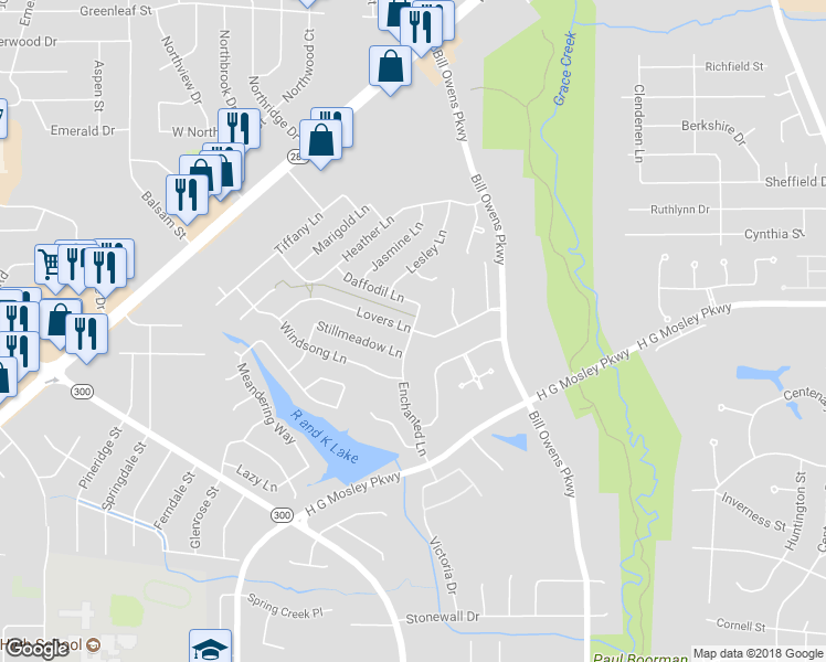 map of restaurants, bars, coffee shops, grocery stores, and more near 1246 Enchanted Lane in Longview