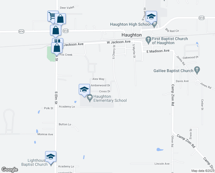 map of restaurants, bars, coffee shops, grocery stores, and more near 504 Amberwood Drive in Haughton