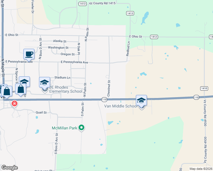 map of restaurants, bars, coffee shops, grocery stores, and more near 209 Chestnut Street in Van