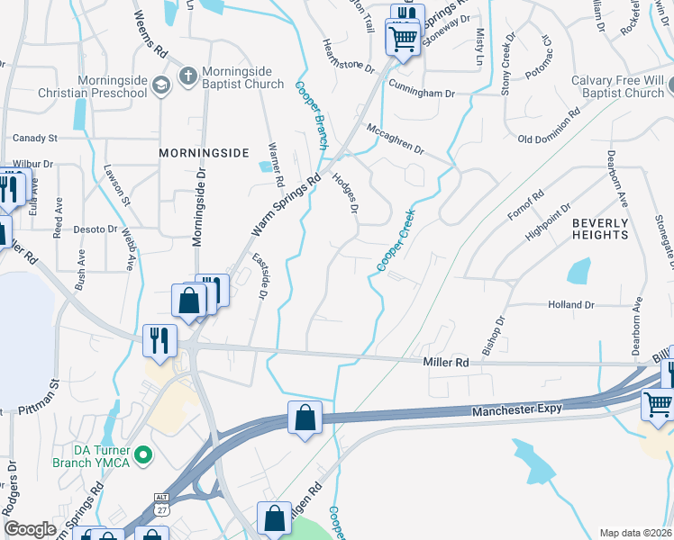 map of restaurants, bars, coffee shops, grocery stores, and more near 5640 Hodges Drive in Columbus