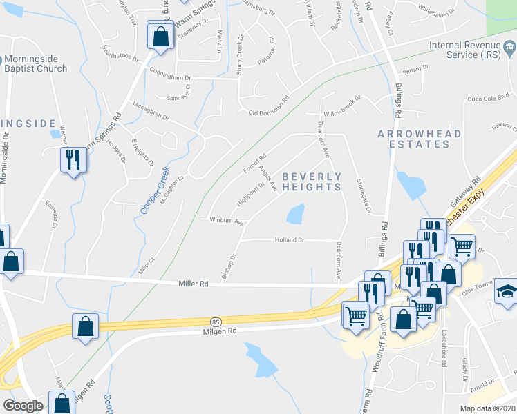 map of restaurants, bars, coffee shops, grocery stores, and more near 5825 Bishop Drive in Columbus