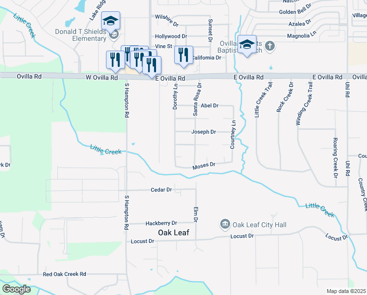 map of restaurants, bars, coffee shops, grocery stores, and more near 204 Ephraim Drive in Glenn Heights