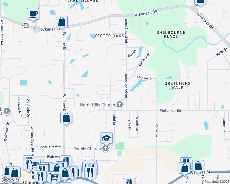 map of restaurants, bars, coffee shops, grocery stores, and more near 102 Gerrie Road in West Monroe