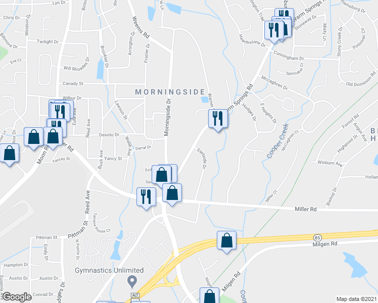 map of restaurants, bars, coffee shops, grocery stores, and more near 4765 Warm Springs Road in Columbus
