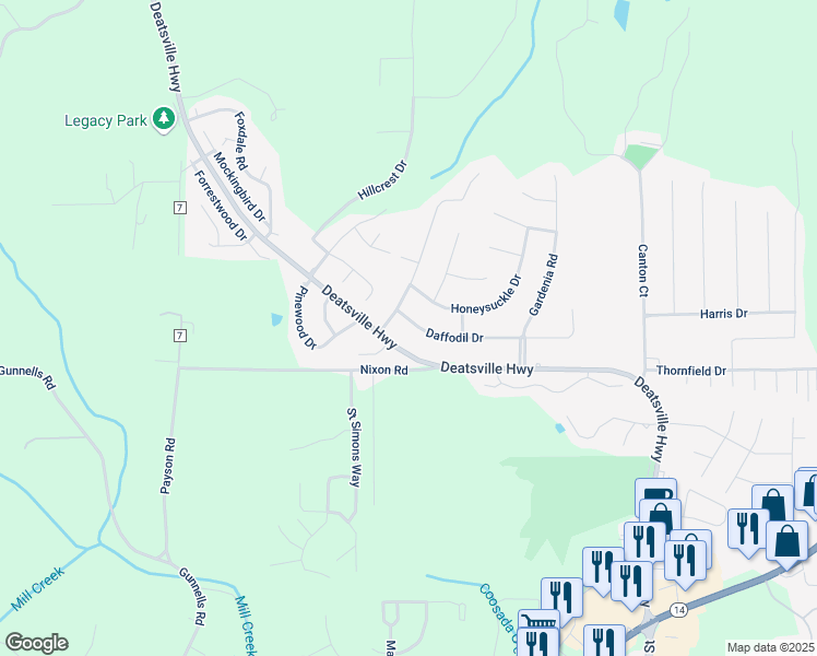 map of restaurants, bars, coffee shops, grocery stores, and more near 1128 Deatsville Highway in Millbrook