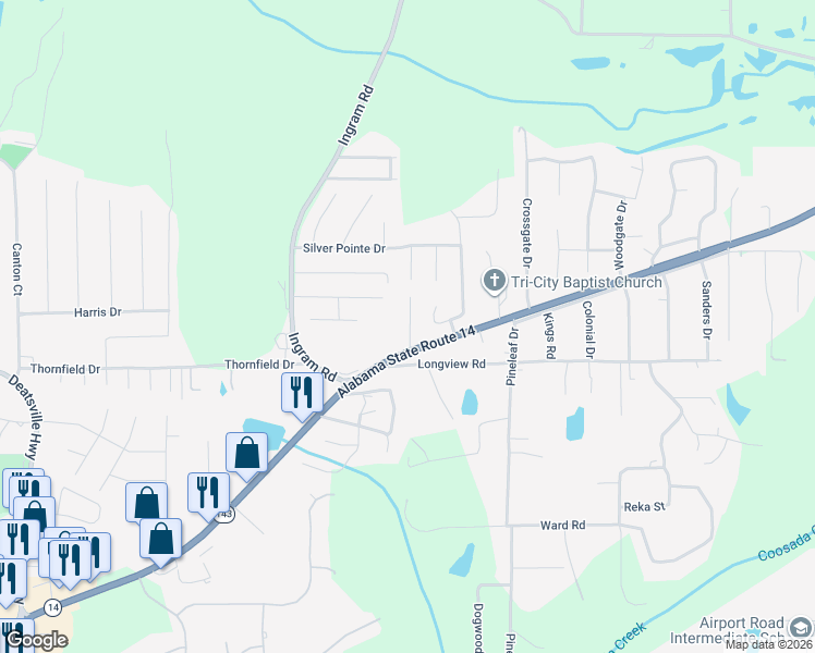 map of restaurants, bars, coffee shops, grocery stores, and more near 4471 Highway 14 in Elmore