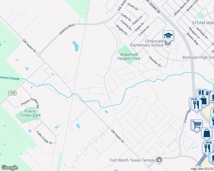 map of restaurants, bars, coffee shops, grocery stores, and more near 1733 Candler Drive in Burleson