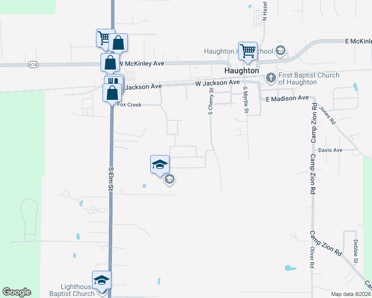 map of restaurants, bars, coffee shops, grocery stores, and more near 612 Alex Way in Haughton