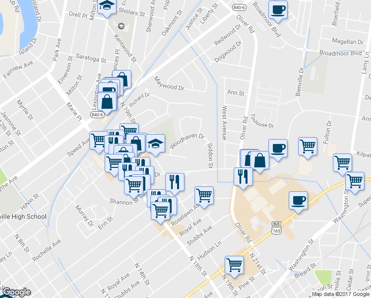 map of restaurants, bars, coffee shops, grocery stores, and more near 1702 Heritage Cir in Monroe
