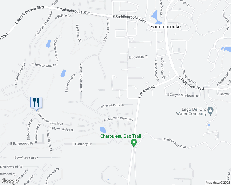 map of restaurants, bars, coffee shops, grocery stores, and more near 63655 East Sienna Place in Tucson