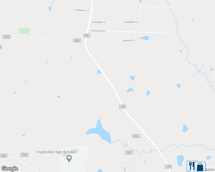map of restaurants, bars, coffee shops, grocery stores, and more near 1859 Farm to Market 450 in Hallsville