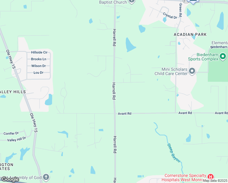 map of restaurants, bars, coffee shops, grocery stores, and more near 547 Harrell Road in West Monroe