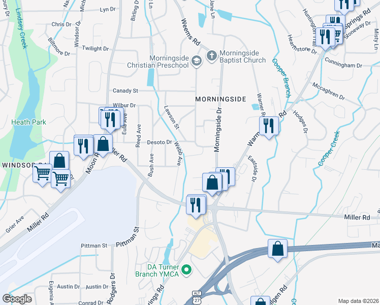 map of restaurants, bars, coffee shops, grocery stores, and more near 4462 Desoto Drive in Columbus