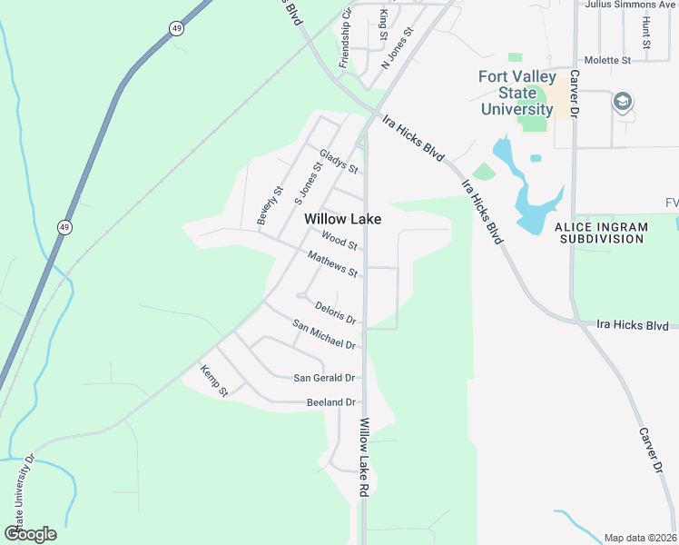 map of restaurants, bars, coffee shops, grocery stores, and more near 56 Mathews Street in Fort Valley