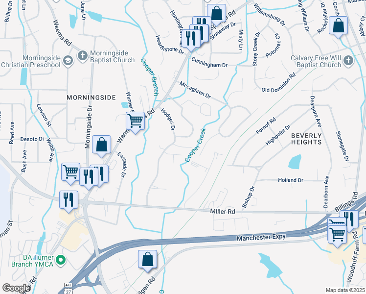 map of restaurants, bars, coffee shops, grocery stores, and more near 5730 Hodges Drive in Columbus