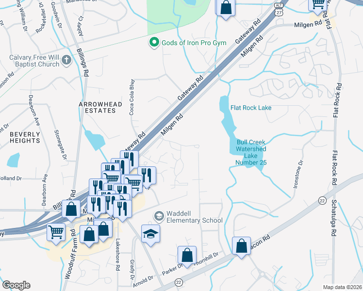 map of restaurants, bars, coffee shops, grocery stores, and more near 5834 Thea Lane in Columbus