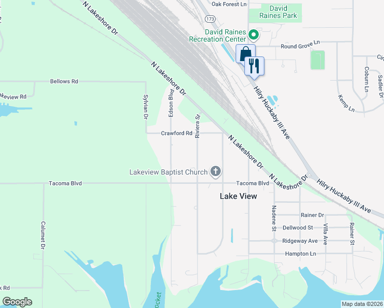 map of restaurants, bars, coffee shops, grocery stores, and more near 3118 Riviera Street in Shreveport