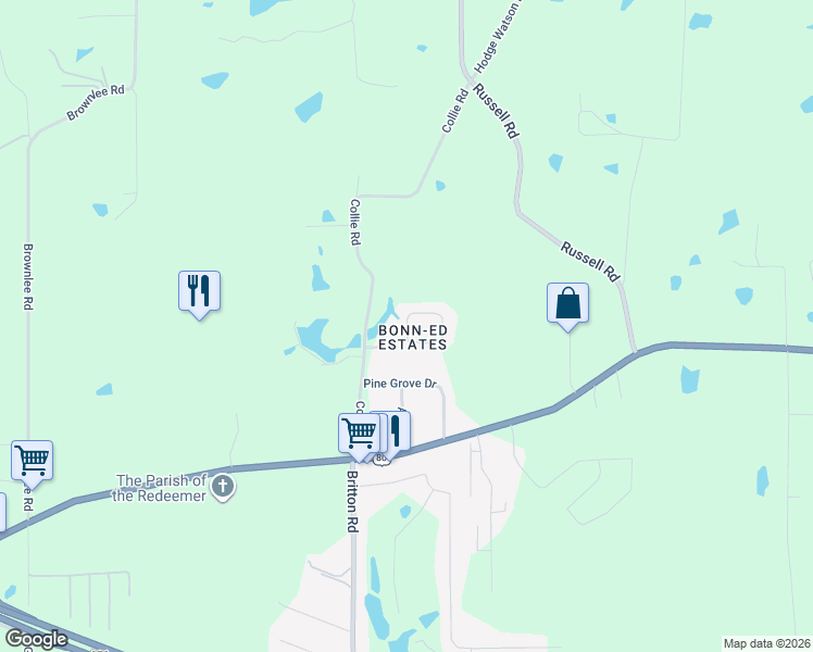 map of restaurants, bars, coffee shops, grocery stores, and more near 198 Bonn-Ed Circle in Calhoun