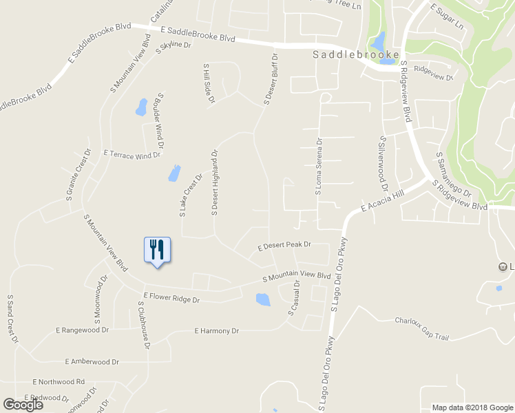 map of restaurants, bars, coffee shops, grocery stores, and more near 63412 East Desert Mesa Court in Tucson