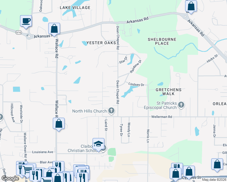 map of restaurants, bars, coffee shops, grocery stores, and more near 1005 Dean Chapel Road in West Monroe