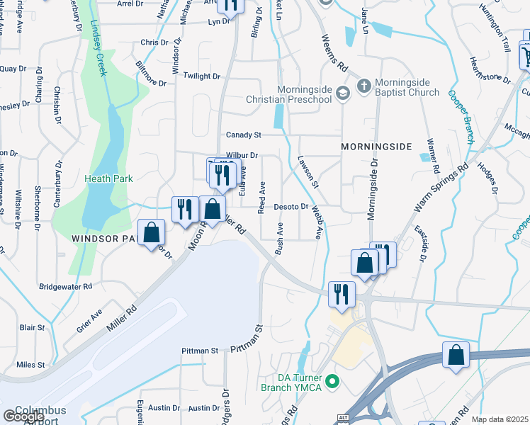 map of restaurants, bars, coffee shops, grocery stores, and more near 4046 Desoto Drive in Columbus