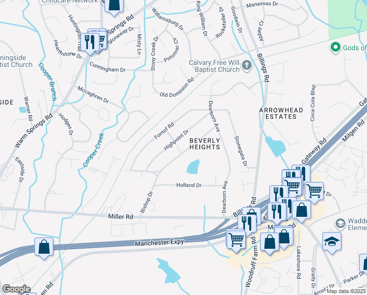 map of restaurants, bars, coffee shops, grocery stores, and more near 5901 Bishop Drive in Columbus