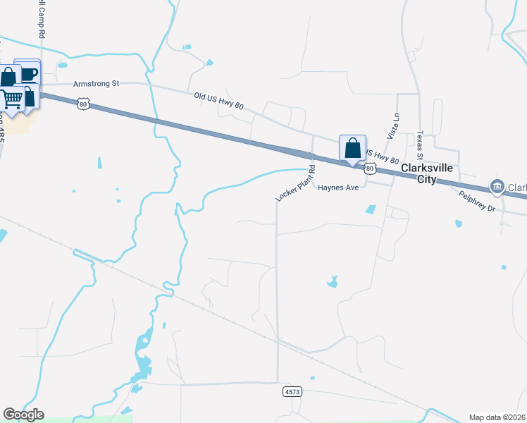 map of restaurants, bars, coffee shops, grocery stores, and more near 221 Locker Plant Road in Gladewater