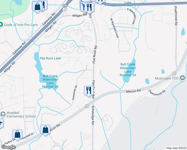 map of restaurants, bars, coffee shops, grocery stores, and more near 6029 Flat Rock Road in Columbus