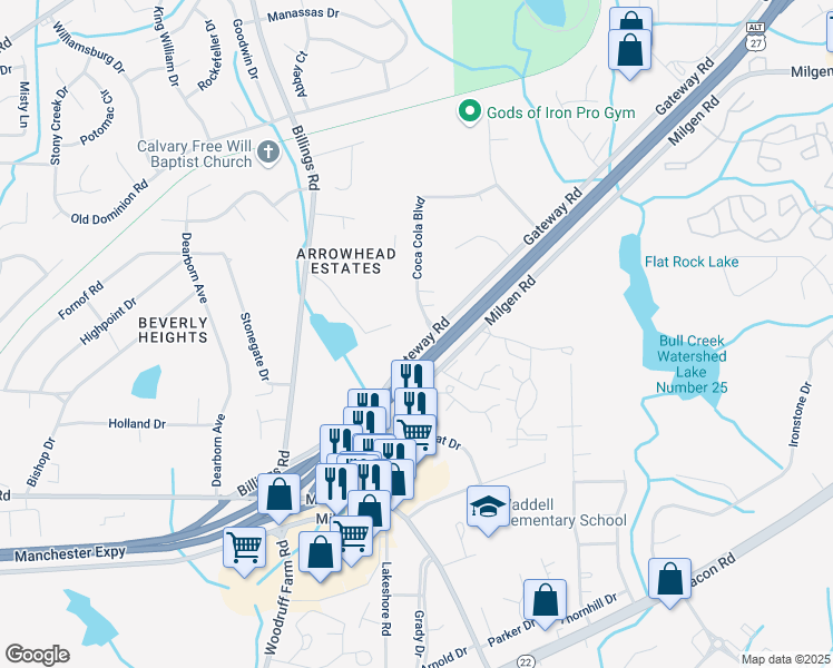 map of restaurants, bars, coffee shops, grocery stores, and more near 6061 Gateway Road in Columbus