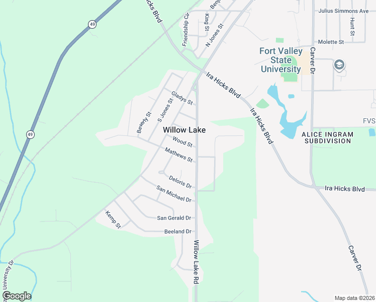 map of restaurants, bars, coffee shops, grocery stores, and more near 56 Mathews Street in Fort Valley