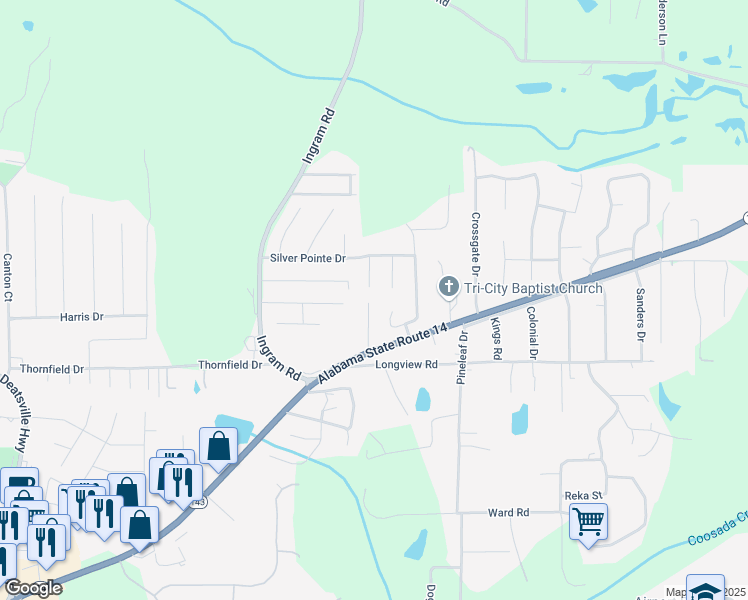 map of restaurants, bars, coffee shops, grocery stores, and more near 142 Turtle Drive in Elmore