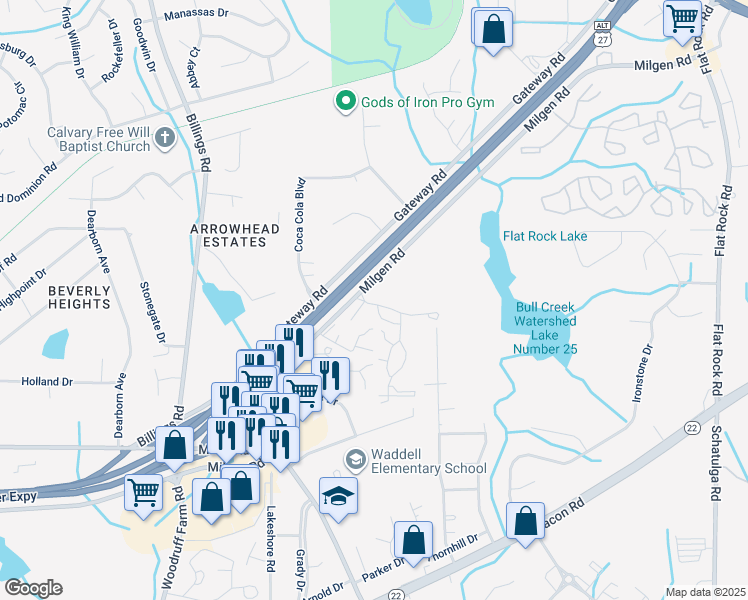 map of restaurants, bars, coffee shops, grocery stores, and more near 5850 Thea Lane in Columbus
