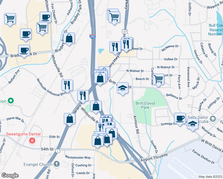 map of restaurants, bars, coffee shops, grocery stores, and more near 2444 West Britt David Road in Columbus