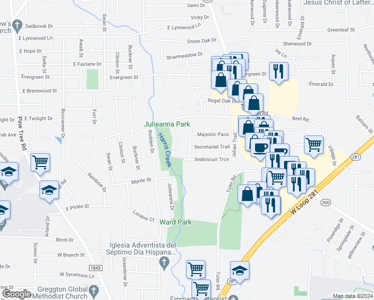 map of restaurants, bars, coffee shops, grocery stores, and more near 1911 Kelso Track in Longview