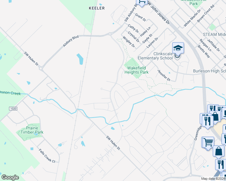 map of restaurants, bars, coffee shops, grocery stores, and more near 1677 Candler Drive in Burleson