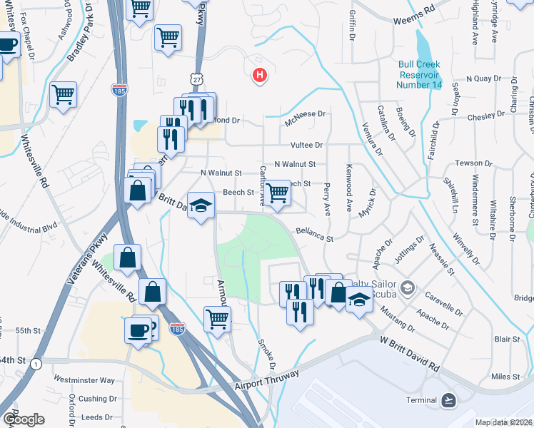 map of restaurants, bars, coffee shops, grocery stores, and more near 2700 West Britt David Road in Columbus