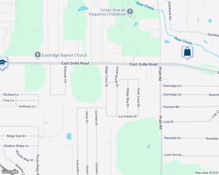 map of restaurants, bars, coffee shops, grocery stores, and more near 121 Ridge Crest Street in Red Oak
