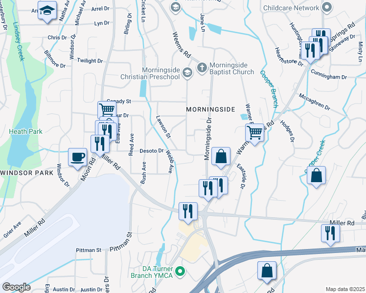 map of restaurants, bars, coffee shops, grocery stores, and more near 4462 Desoto Drive in Columbus