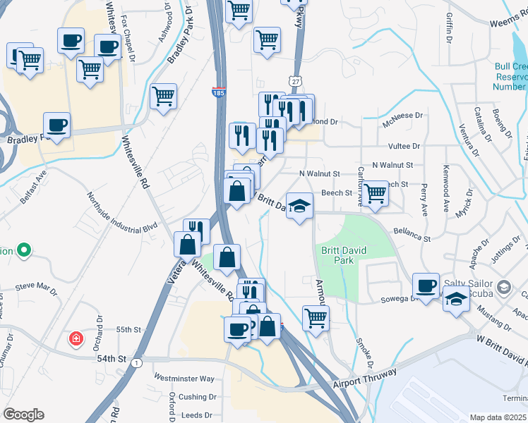 map of restaurants, bars, coffee shops, grocery stores, and more near 2444 West Britt David Road in Columbus