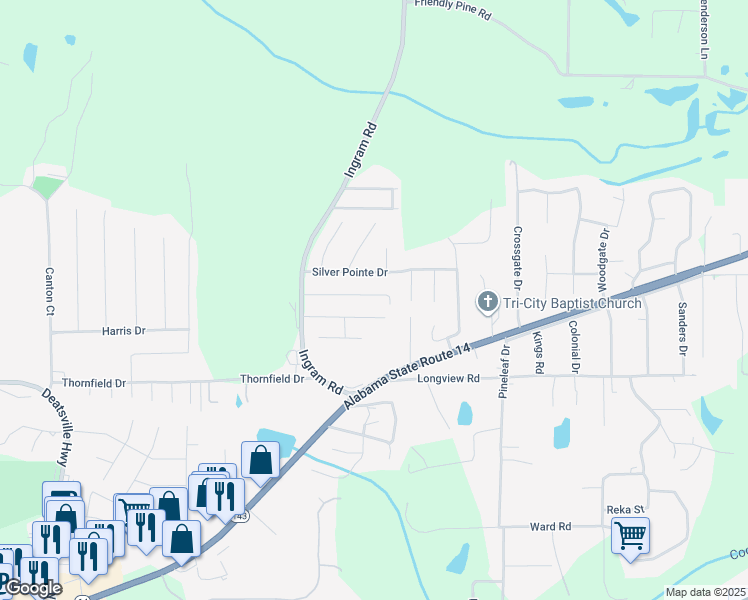 map of restaurants, bars, coffee shops, grocery stores, and more near 168 Pine Meadows Circle in Elmore