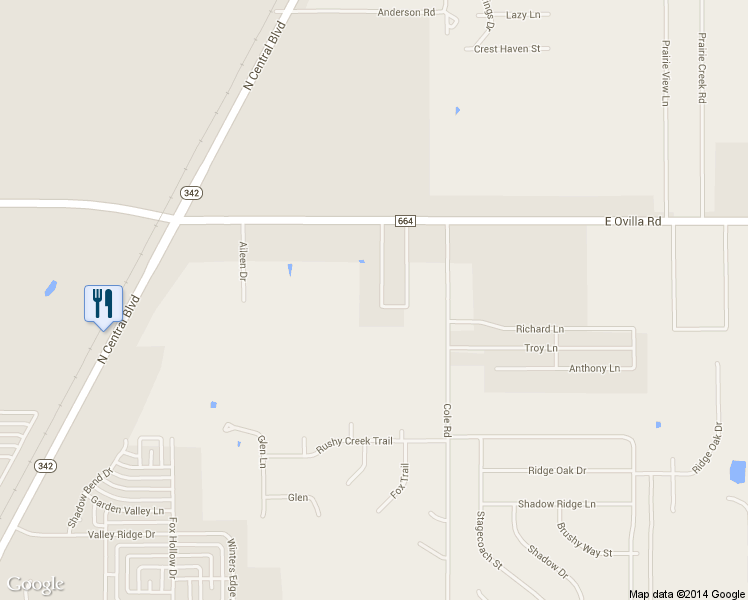 map of restaurants, bars, coffee shops, grocery stores, and more near 227 Cobblestone Circle in Red Oak