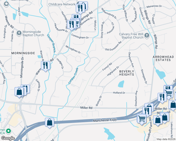 map of restaurants, bars, coffee shops, grocery stores, and more near 5349 Mccaghren Drive in Columbus