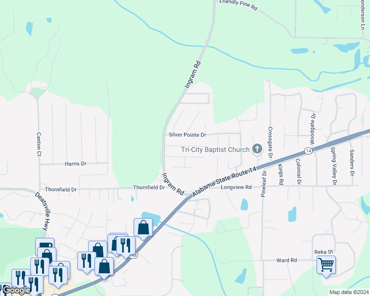 map of restaurants, bars, coffee shops, grocery stores, and more near 96 Pine Meadows Circle in Elmore