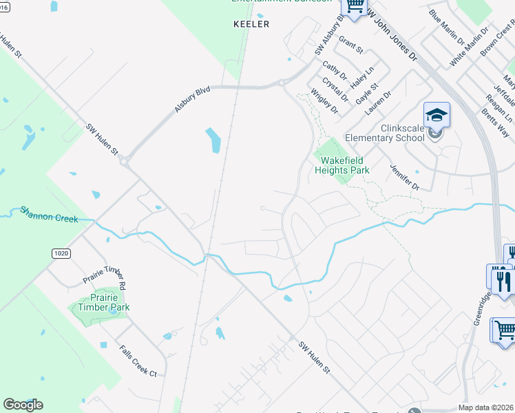 map of restaurants, bars, coffee shops, grocery stores, and more near 1650 Candler Drive in Burleson
