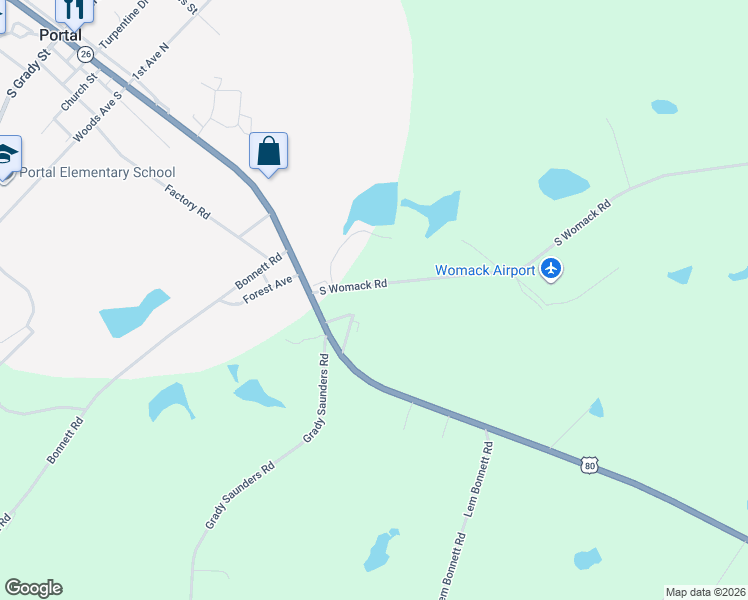 map of restaurants, bars, coffee shops, grocery stores, and more near 150 South Womack Road in Portal